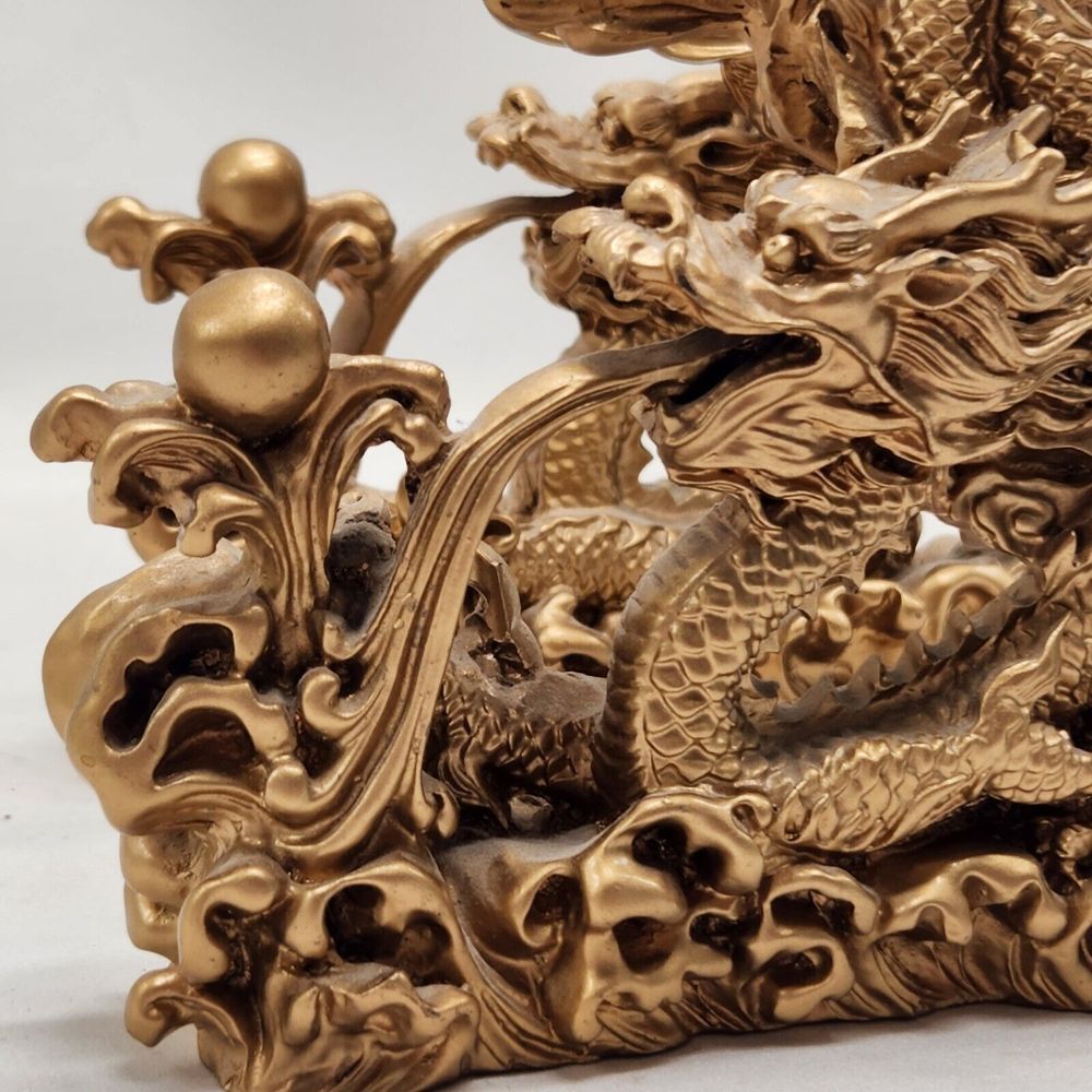 Pair of Feng Shui Chinese Dragon Statues Fgurines Decorations - Picture 9 of 13